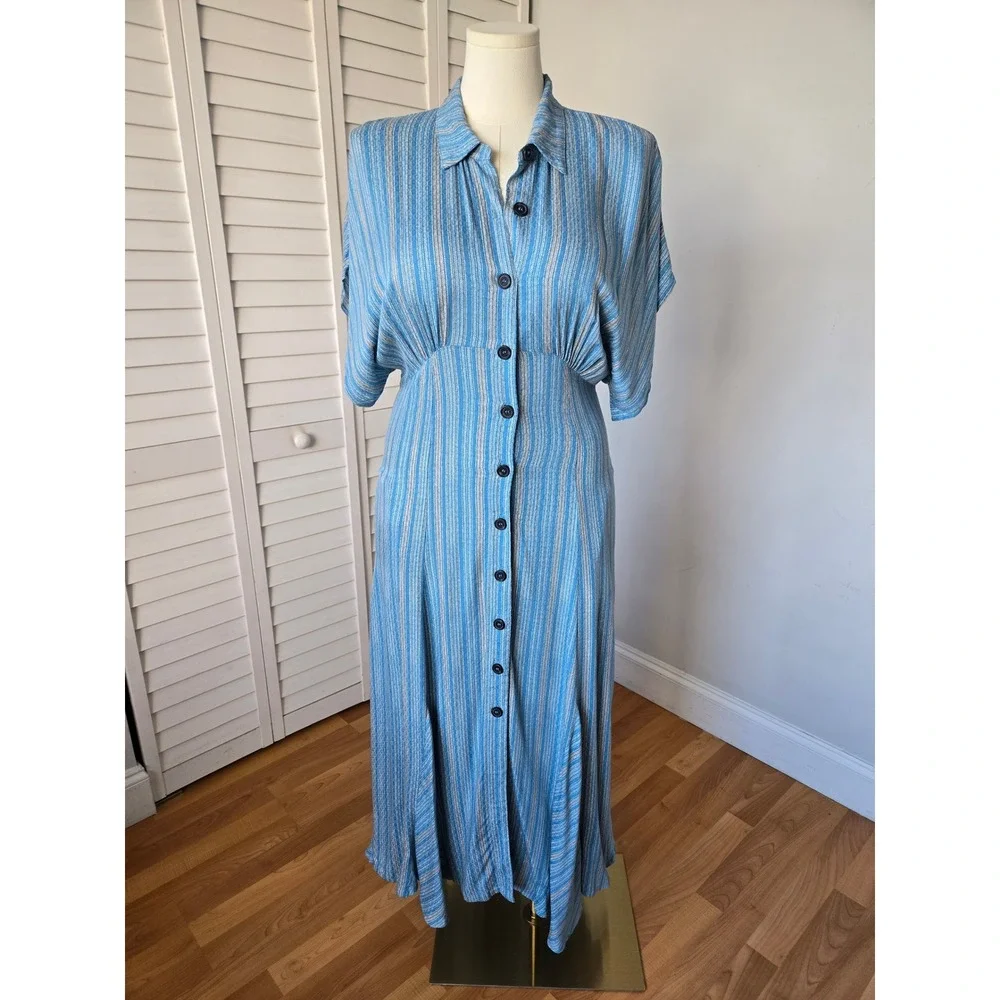 Free People Rowan Blue Stripe Dolman Maxi Dress M Boho Coastal Resort Travel